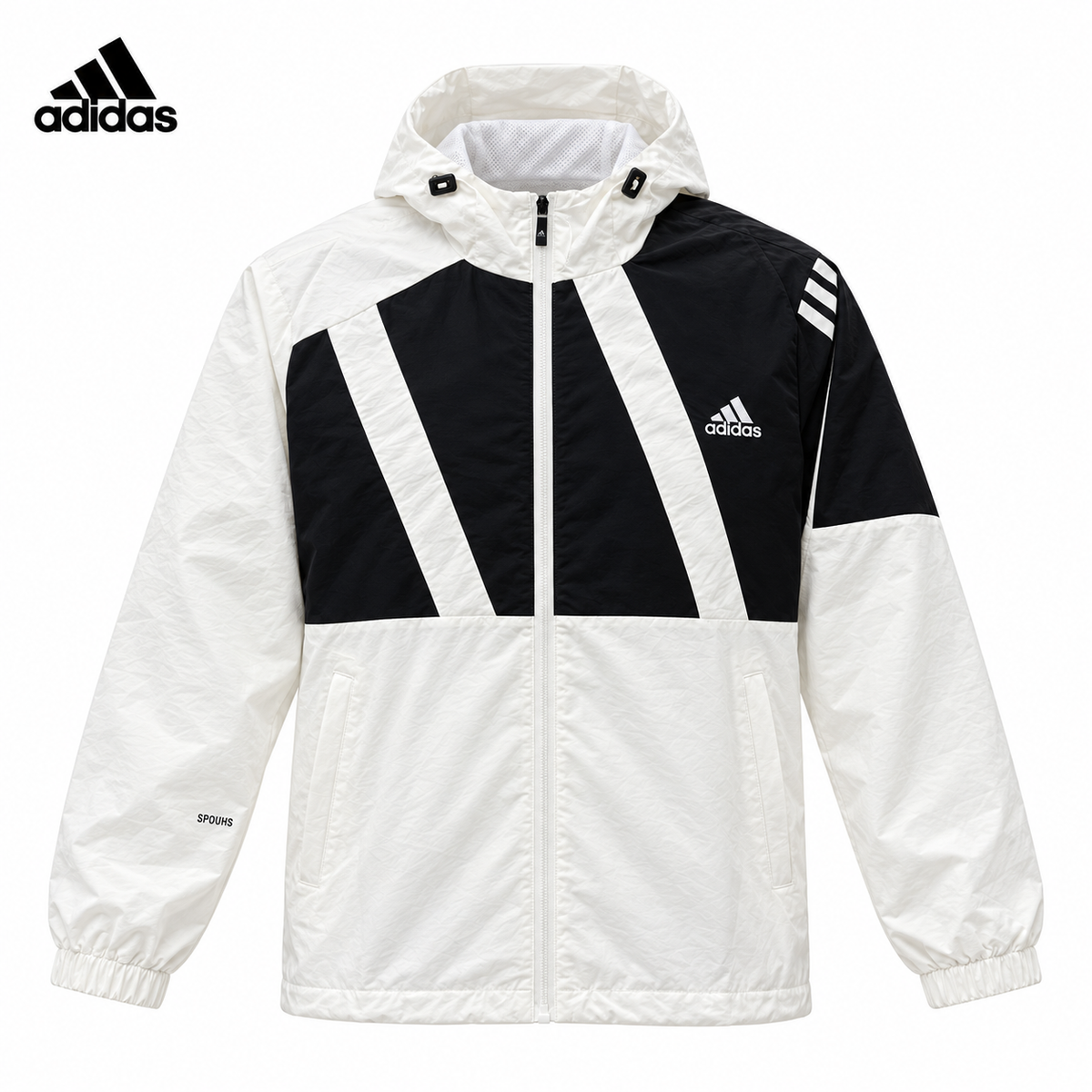 Chamarra Corta Vientos ADIDAS Color Blanco y Negro con Capucha